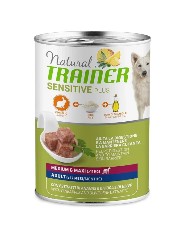 trainer natural sensitive plus dog 400gr med/maxi ad coniglio
