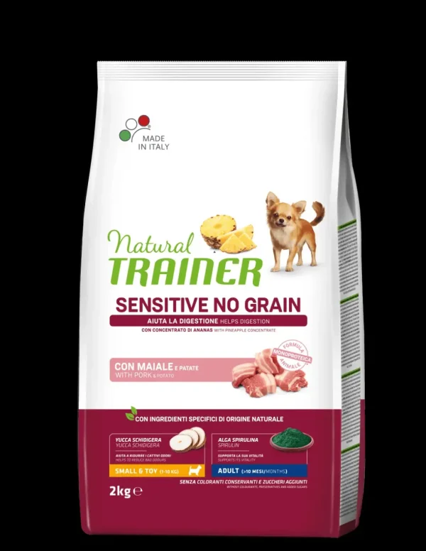 trainer natural sensitive no grain dog 2kg small&toy ad con maiale e patate