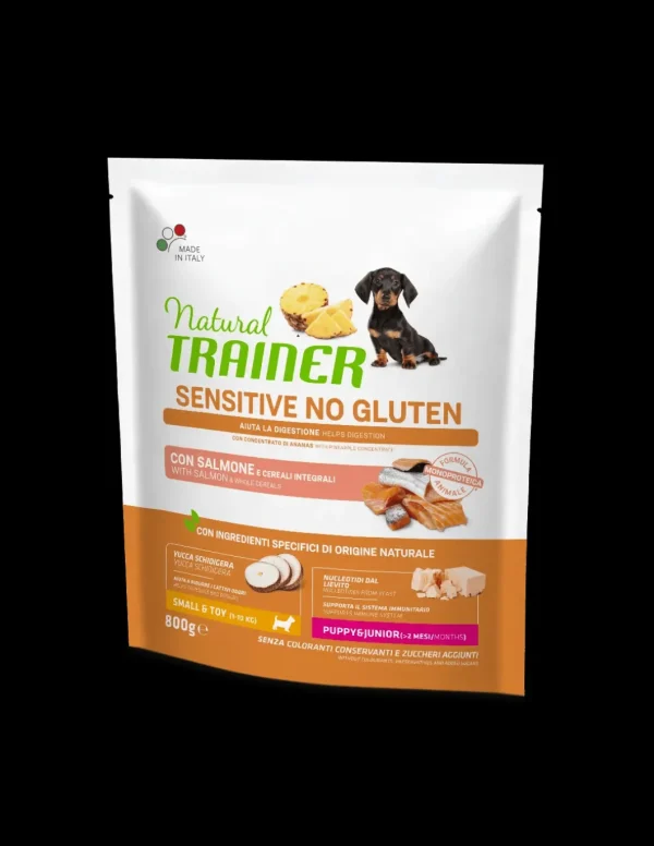 trainer natural sensitive dog 800gr small&toy puppy&junior salmone cereali