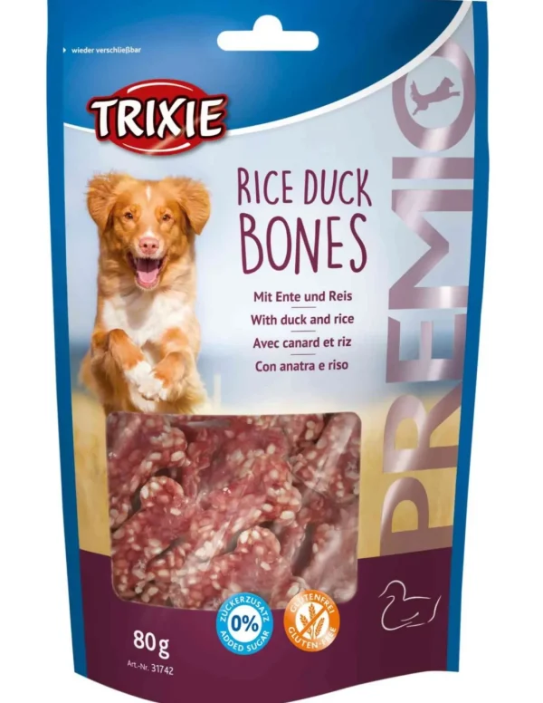 tx31742 dog snack premio rice duck bones 80gr